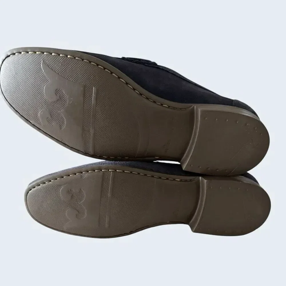 Peter Millar Crown Navy Blue Suede Bit Loafers Men’s 8.5 M Horsebit Brazil